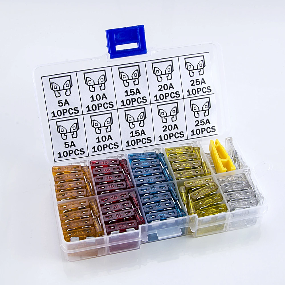 

Viecar 100pcs Medium Car Fuse 5A 10A 15A 20A 25A Amp with Clip Plastic Box Assortment Auto Blade Fuses Set Vehicle Truck SUV