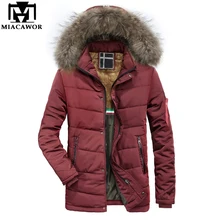Miacawor Теплая парка Для мужчин с капюшоном ветрозащитная зимняя куртка пальто меховой воротник флисовая верхняя одежда Повседневное Для мужчин Костюмы J512
