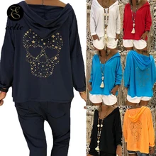 Тематический пуловер с черепом, толстовки Poleron Mujer,, тонкая толстовка с пайетками, Harajuku, уличная, негабаритная толстовка с капюшоном в стиле панк для женщин, бурение