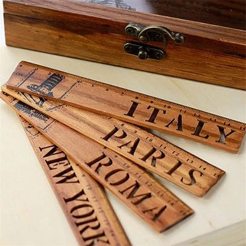 

World Country Wooden Straight Ruler Measure Drawing Tool Study Stationery Student School Office Supply Promotion Gift
