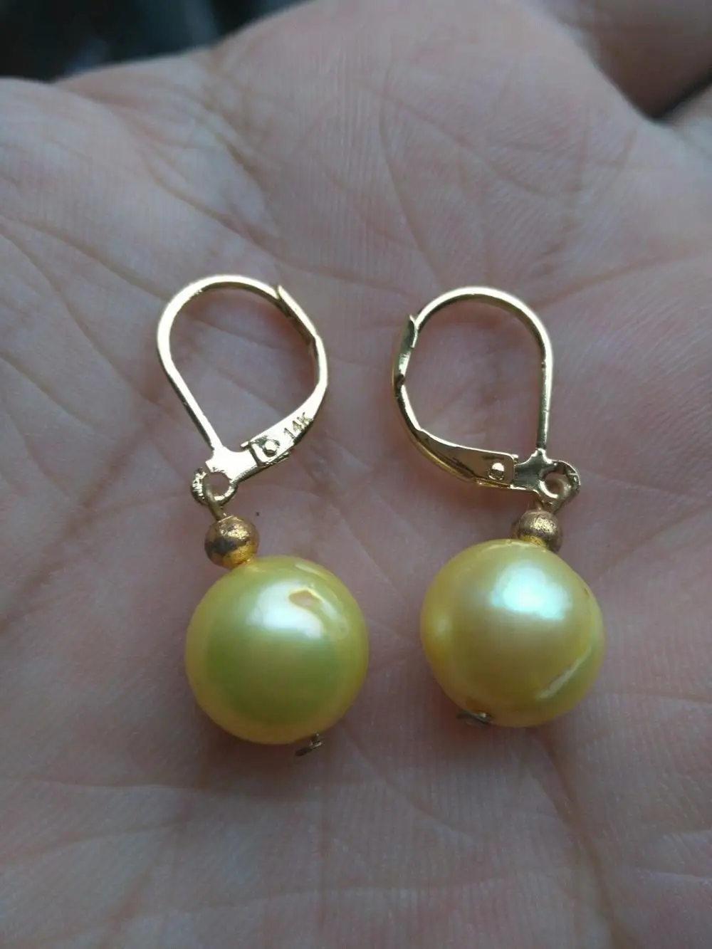 

Really PERFECT 10-12mm AAA+ golden south sea pearl drop earring 14k/20