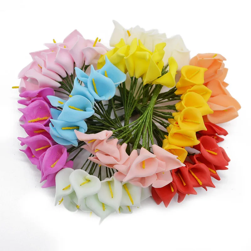 

144Pcs/lot Artificial Mini Lily Flowers Head Handmade PE foam Calla Lily Flower Bouquet Scrapbooking Wedding Party Decor