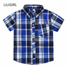 LILIGIRL/4,49$, рубашка в клетку с короткими рукавами для мальчиков топы для маленьких детей хорошего качества, одежда летние детские рубашки, 5 цветов, одежда