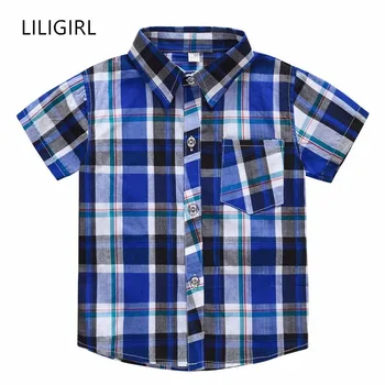 

LILIGIRL 4.49$ Short-Sleeved Boys Plaid Shirt Good Quality Baby Kids Tops Clothes 5 Color of Summer Children Shirts Clothing