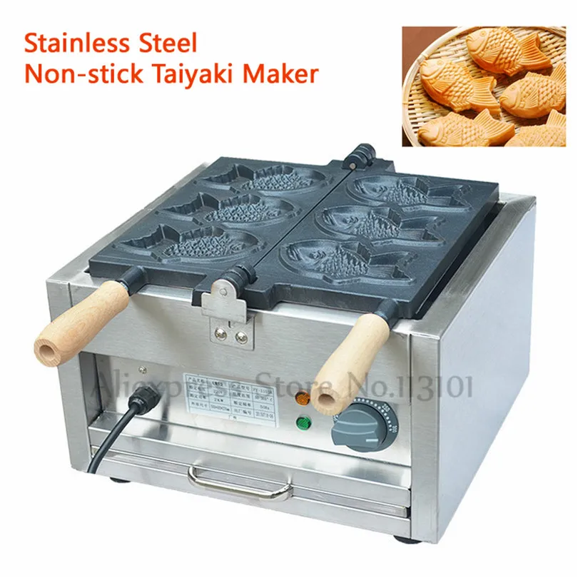 Японский Стиль печенье в форме рыбы машина вафли машина для изготовления тайяки Бейкер с антипригарным покрытием 3 шт формы 1.4kw 220 V 110 V деревянные ручки