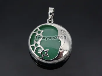 

Natural Green Aventurine Gems Stone Round Silver Plated Stars and Moon Pendant Charm Beads Healing Jewelry Design 10Pcs/Pack