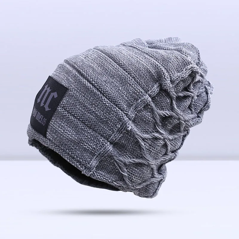 B Gray big size Стильные шапочки Skullies, зимняя мужская шапка, Толстая теплая зимняя мужская шапка, толстая шапка s Beanies, Зимняя мужская шапка toucas gorros - Цвет: B Gray big size