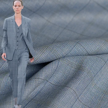

Pearlsilk Light Blue Fabric Classic Plaid Yarn Dyed Worsted Wool Garment Materials Suits Jacket DIY clothes fabrics