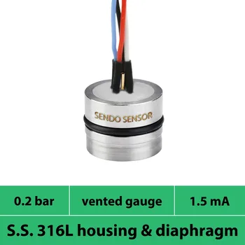 

low pressure 0 to 20 kpa, 0-0.2 bar gauge, 200 mbar isolated pressure sensor, silicone oil filled, mV signal + 1.5 mA power