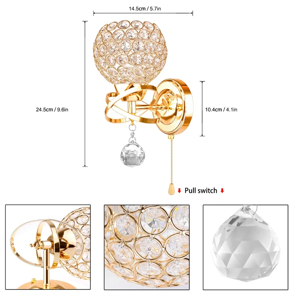 Настенный бра, Хрустальный настенный светильник, простой креативный теплый прикроватный настенный светильник для спальни, хрустальный светильник s, железный кристалл, 85-265 в, лампы