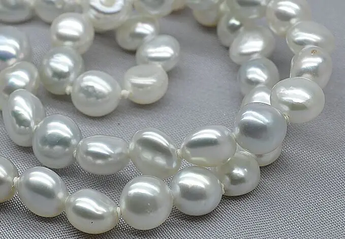 

19" HUGE 18"11-12MM NATURAL SOUTH SEA WHITE OBLATE ROUND GENUINE PEARL NECKLACE (0926)