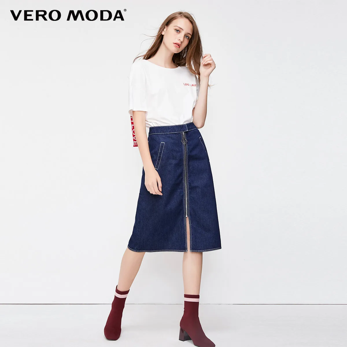 Vero Moda New Women's Decorative Zip A-lined Denim Skirt | 318337519 - Цвет: Indigo blue denim