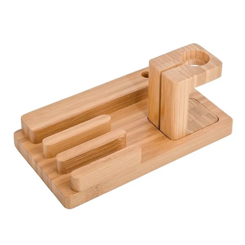  High Quality Multifunctional Bamboo USB Charging Dock Phone Tablet Holder Mount for Apple Watch Pho