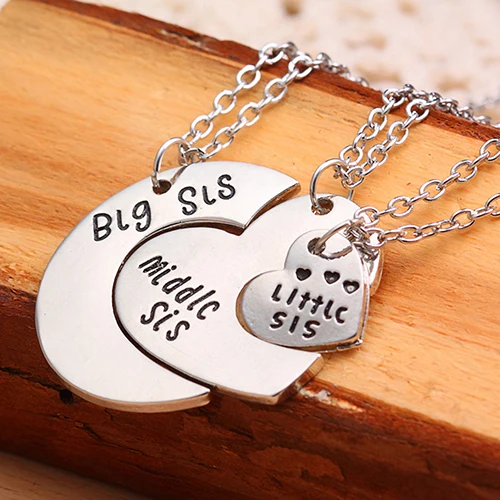 3 Pcs/Set Heart Pendant Big Middle Little Sis Sisters Friendship Chain Necklace | Украшения и аксессуары
