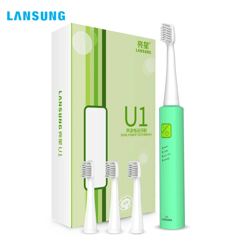 

LANSUNG USB Rechargeable Ultrasonic Presented 4 Toothbrush heads BrushSets Whitening Teeth Sonic Brush Electric Toothbrush U1