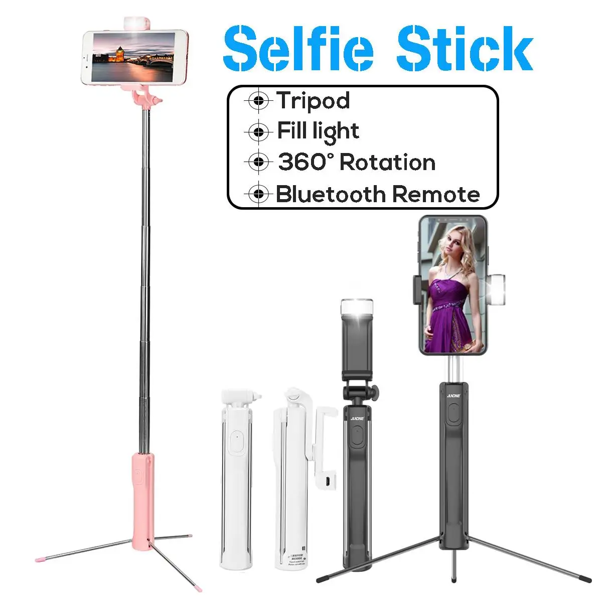 

80/110/160cm Handheld Extendable Selfie Stick Tripod Monopod with bluetooth Remote Shutter Led Fill Light for iPhone IOS Android