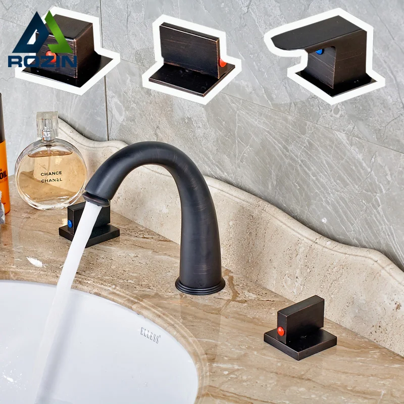 3-models Bathroom Deck Mount Two Square Handles Brass Black Waterfall Basin Sink Mixer Taps Widespread Vanity Sink Faucet