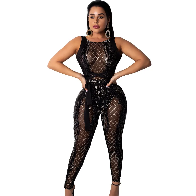 

Women's Sexy Perspective Dresses Sequins, Show-back Pants, Celebrity Parties, Elegant Tight Banquet Pants