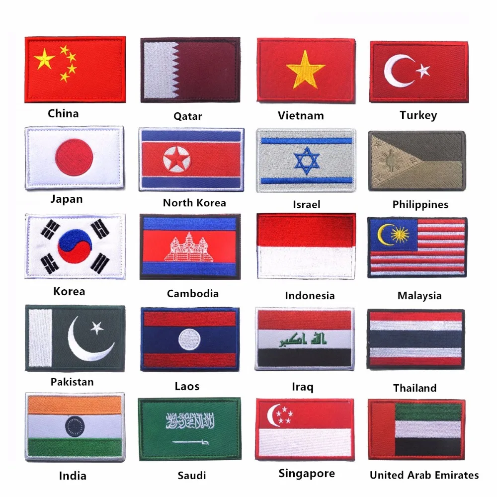 

1PC Embroidery China Turkey India Vietnam Singapore Philippines Flag Patch Sew On Clothes Armband Backpack Sticker DIY Applique