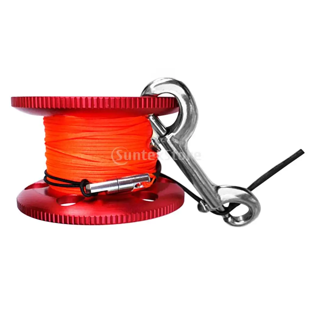 Scuba Diving Aluminum Alloy Finger Spool Guide Line Reel + 30m High Visibility Line & 10cm Stainless Steel Double End Bolt Snap
