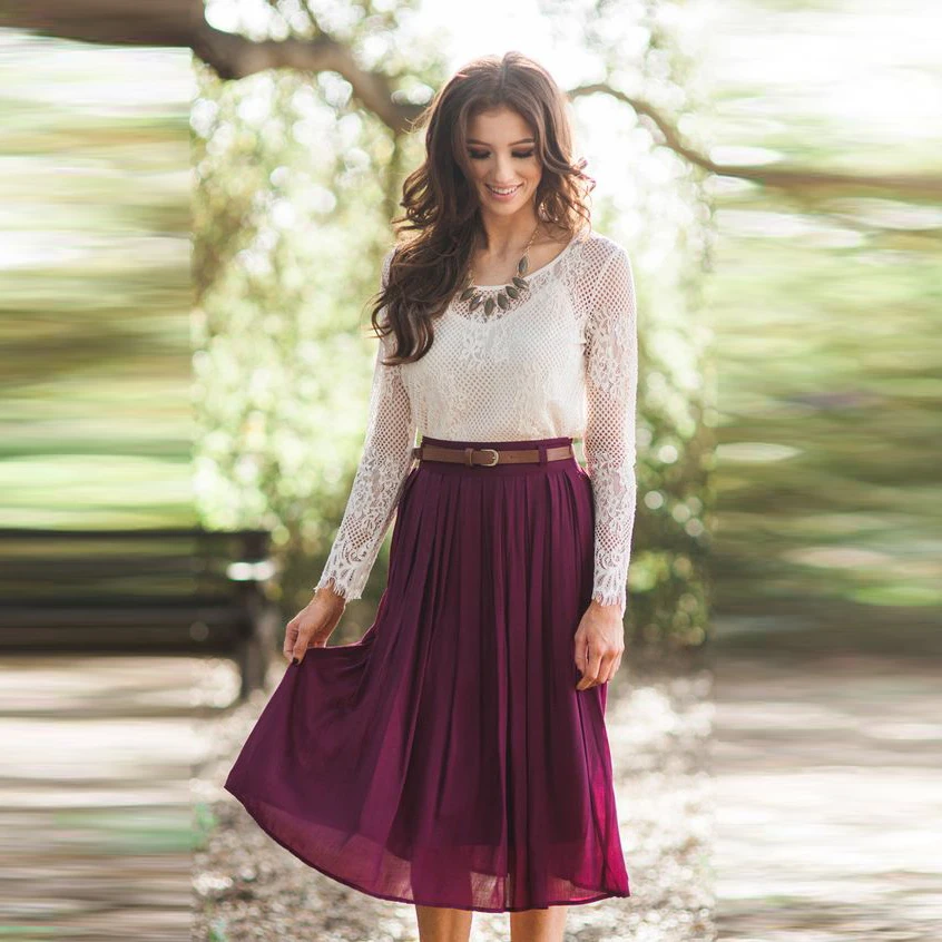 Темно-фиолетовая шифоновая юбка трапециевидной формы длиной до колена, Полосатая юбка с подкладкой, весенне-летние юбки для женщин на заказ, элегантный стиль