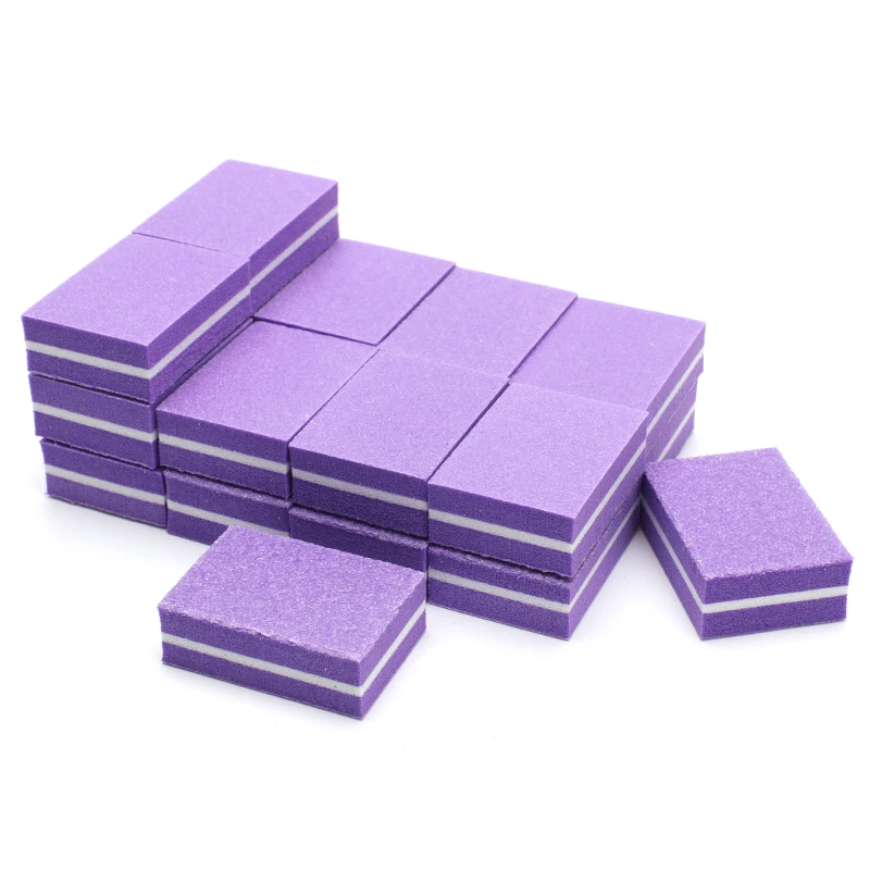 

50pcs/lot Mini Nail File Buffer 100/180 Purple Sponge Nail Polish Glitter lime a ongle professional Sanding Buffer Nail Supplies