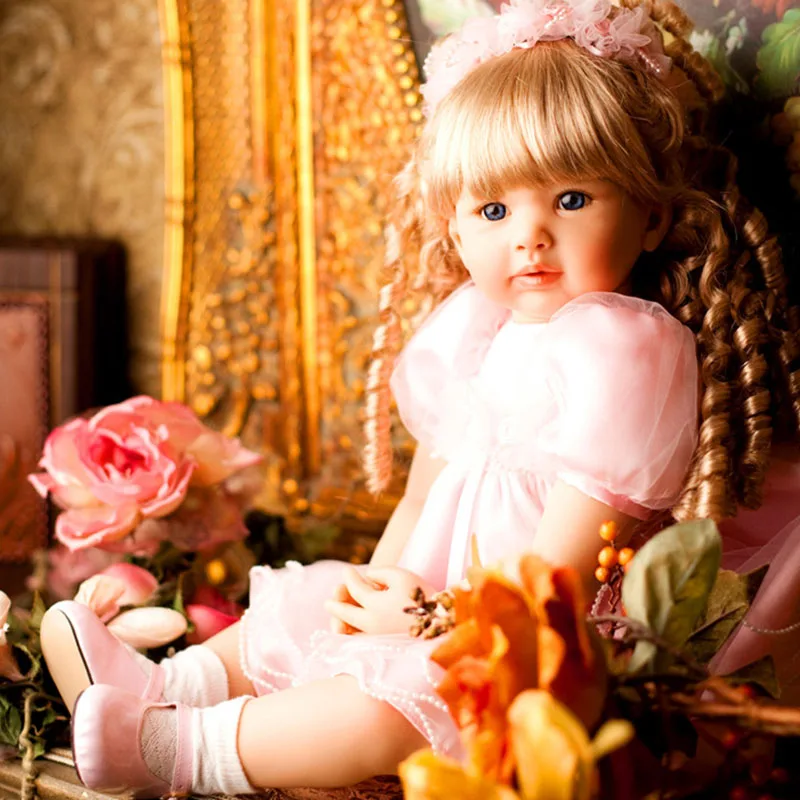 Lovely pink princess girl doll reborn large size 60cm silicone reborn dolls for children gift blond hair bebe toddler reborn bon