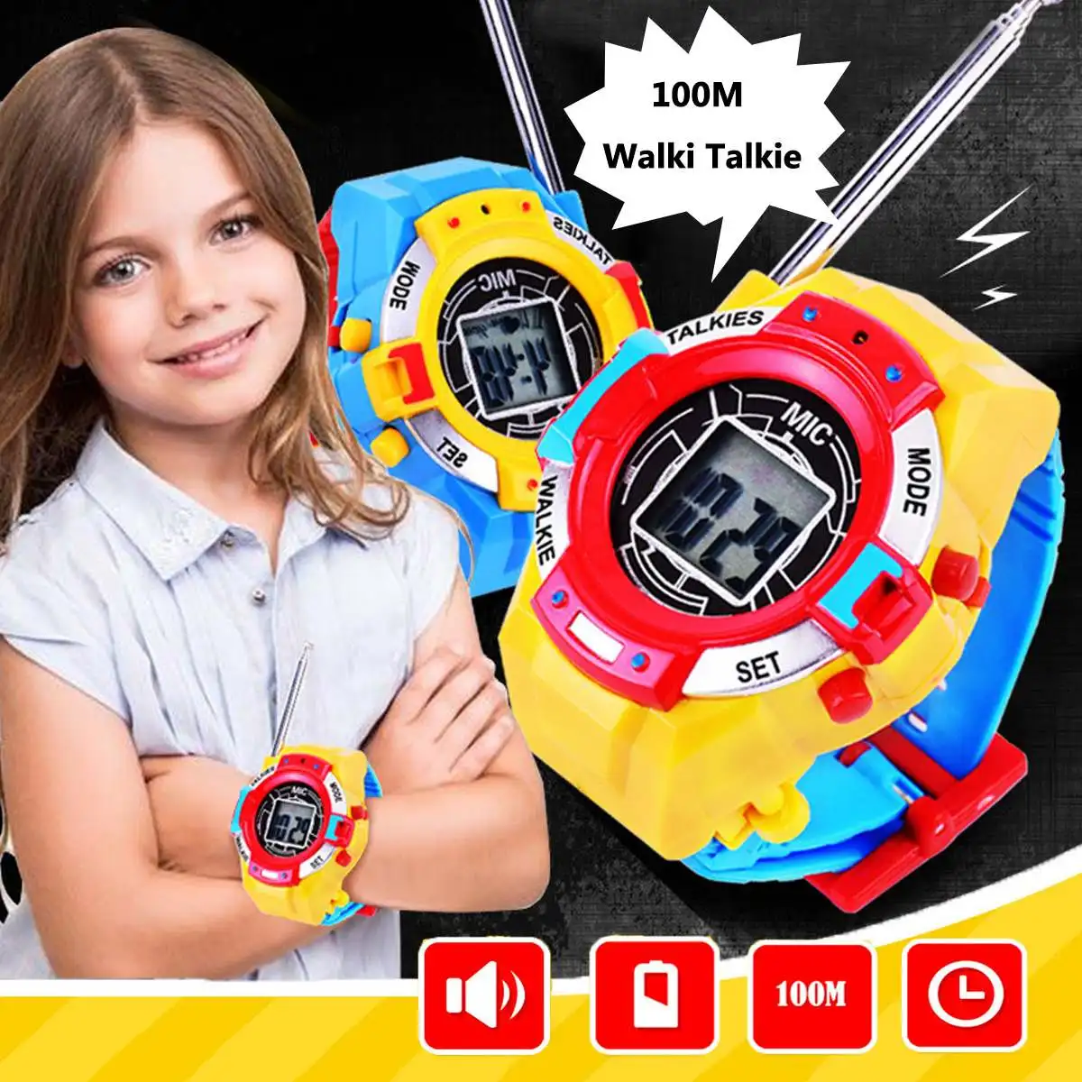

2Pcs/Pair Novelty 7in1 Kids Toys Watch Walkie-talkie Intercom Toys Outdoor Interaction Battle Game