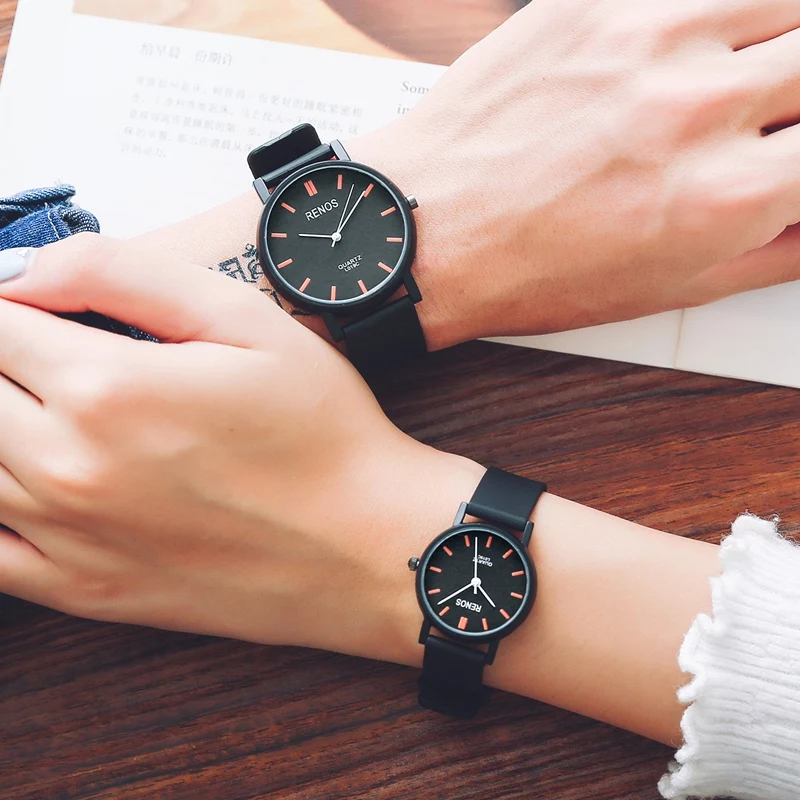 

RENOS Stylish Lovers' Wristwatches With Box Simple Watch Fashion Casual Couple Gift Women's Watches Ladies Clock montre bracel
