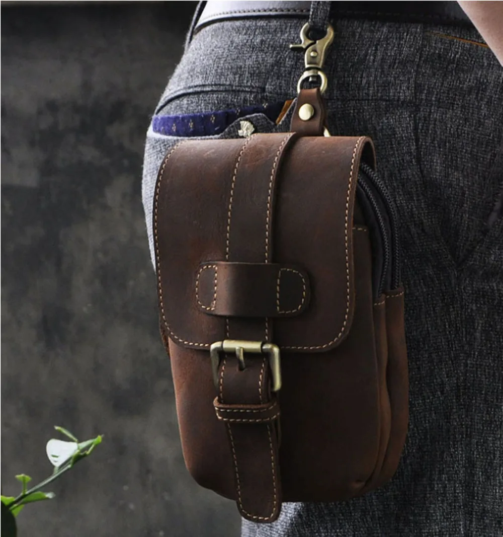

Men Vintage Genuine Leather Cowhide Cell Mobile/Phone Case Cover Skin Belt Fanny Waist Bag