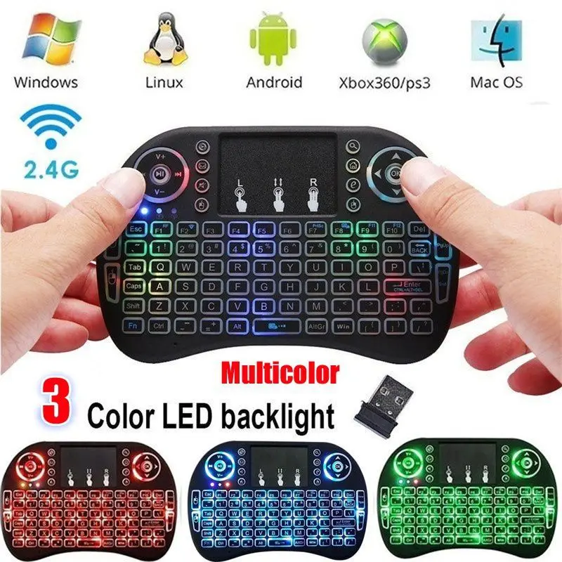 

7 color backlit i8 Mini Wireless Keyboard 2.4ghz English Russian 3 colour Air Mouse with Touchpad Remote Control Android TV Box