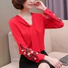 Retro Embroidered Chiffon Blouse Women Long Sleeves V-neck Loose Thin Shirt Spring Autumn Office Ladies Plus Size Tops H9050 4