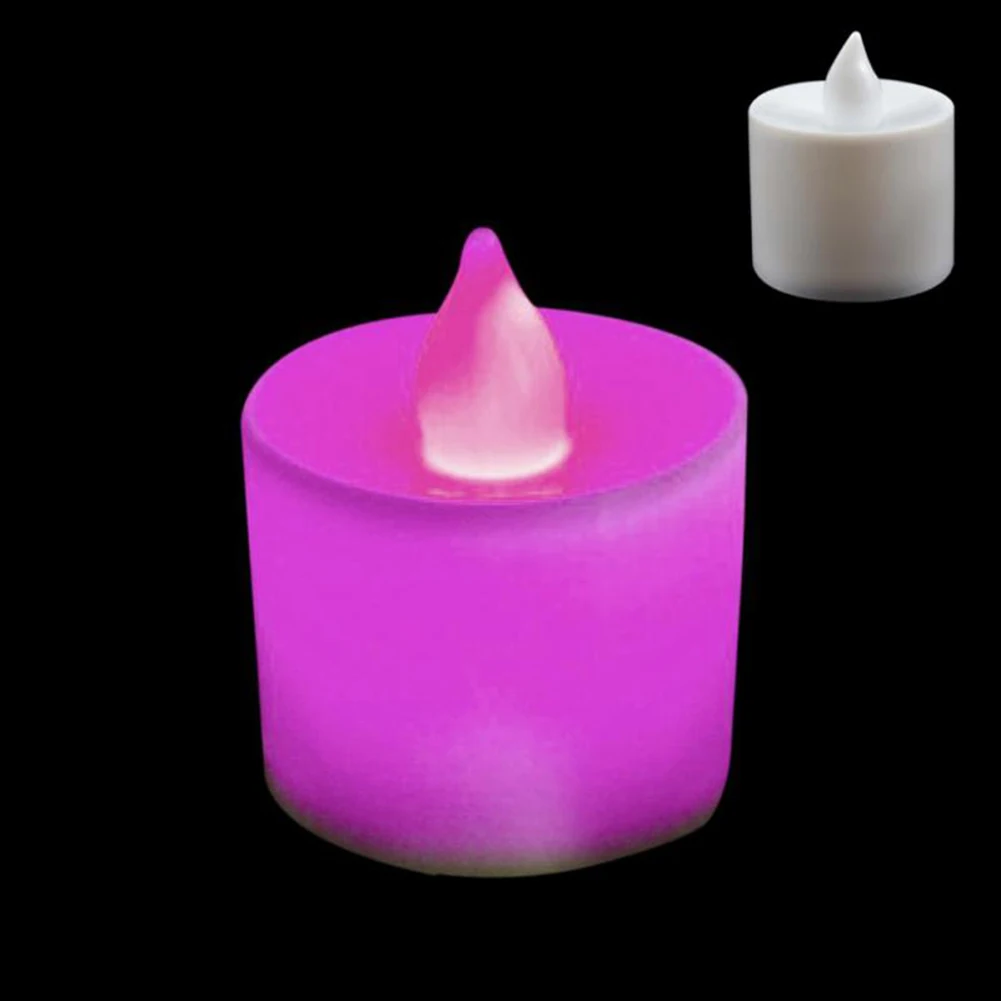 Creative LED Candle Light, Multicolor Lamp Simulation Color Flame Candles Light, Home Wedding Birthday Party Decor Night Light - Color: Purple