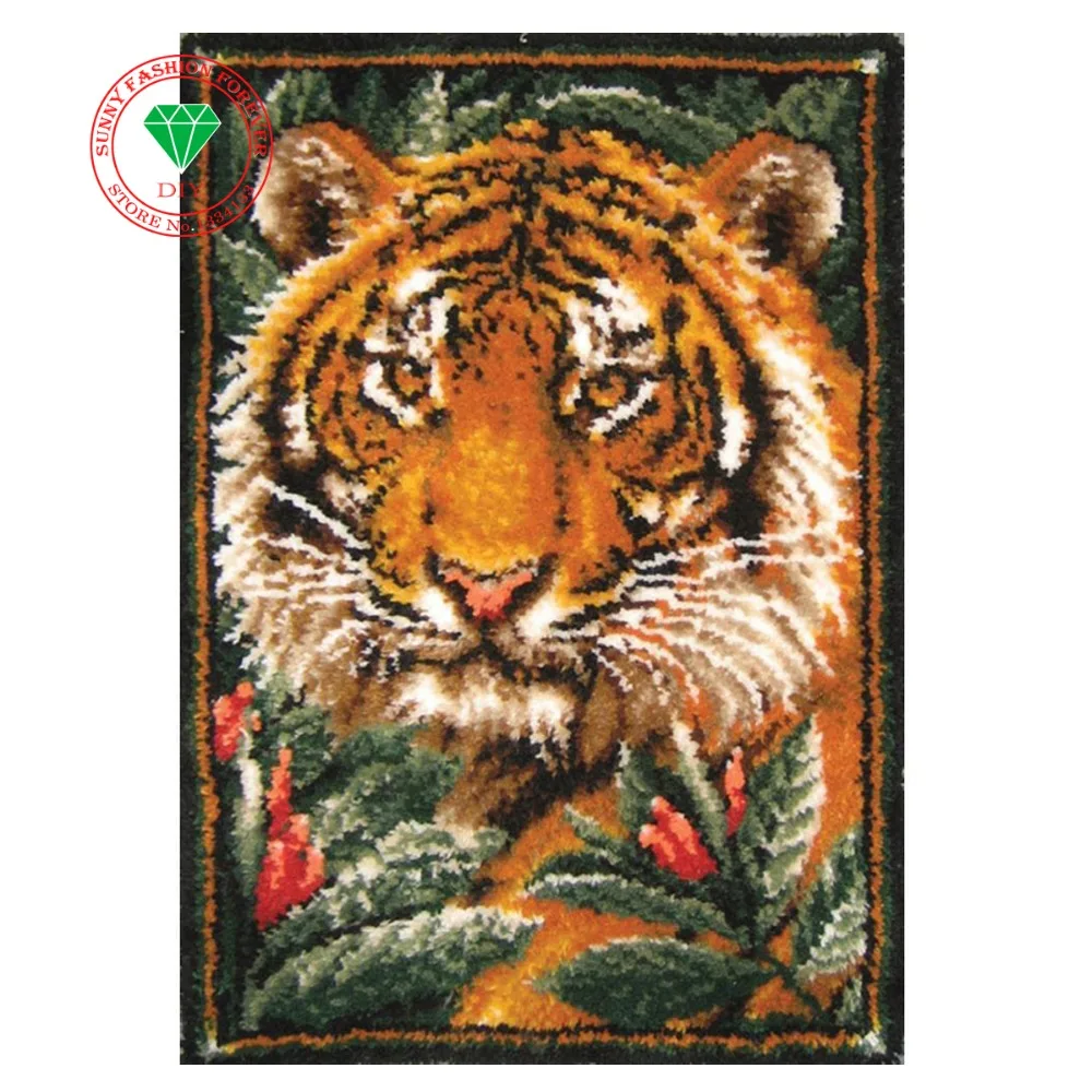 

Carpet embroidery DIY Mat Needlework Kit Latch Hook Rug Kit Crocheting Rug Yarn Cushion Embroidery Carpet Animal Tiger Picture