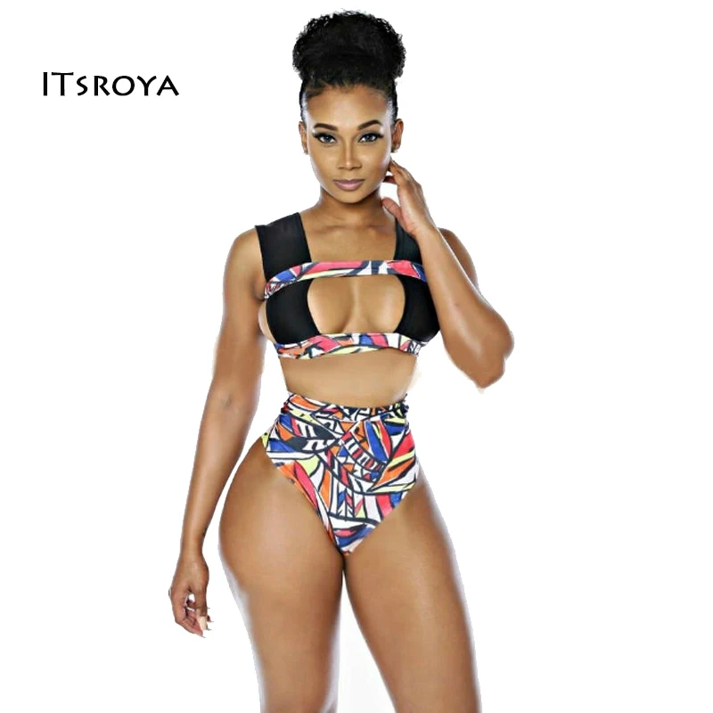 2016 cinghia sexy della fasciatura del bikini set donne della stampa femminile bikini a fascia set hollow out reggiseno brasilia
