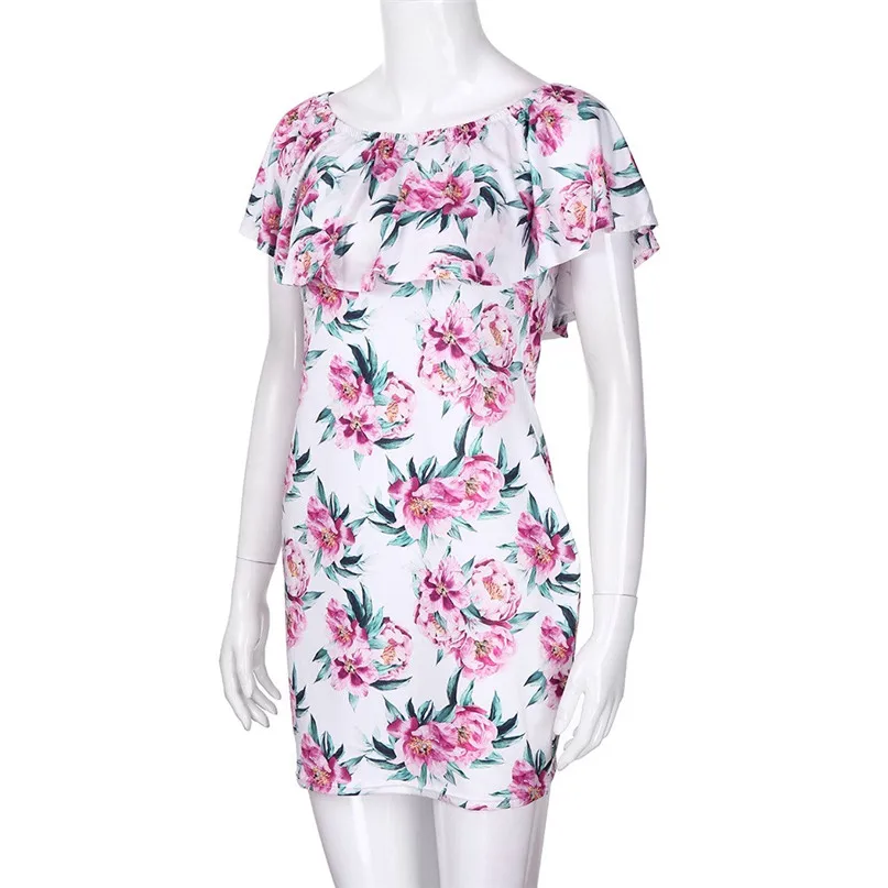 New Women Beach Dress One-Shoulder Strapless Dress Floral Print Beach Skirt Beach pareo Beach wear Family Clothes #3j03#F (11)