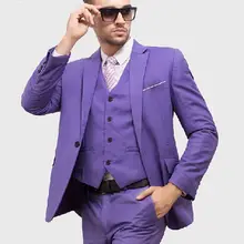 Лидер продаж, индивидуальный заказ, фиолетовый смокинг для жениха, мужской костюм с отворотом, мужские свадебные костюмы, костюмы для выпускного вечера(пиджак+ брюки+ жилет+ галстук