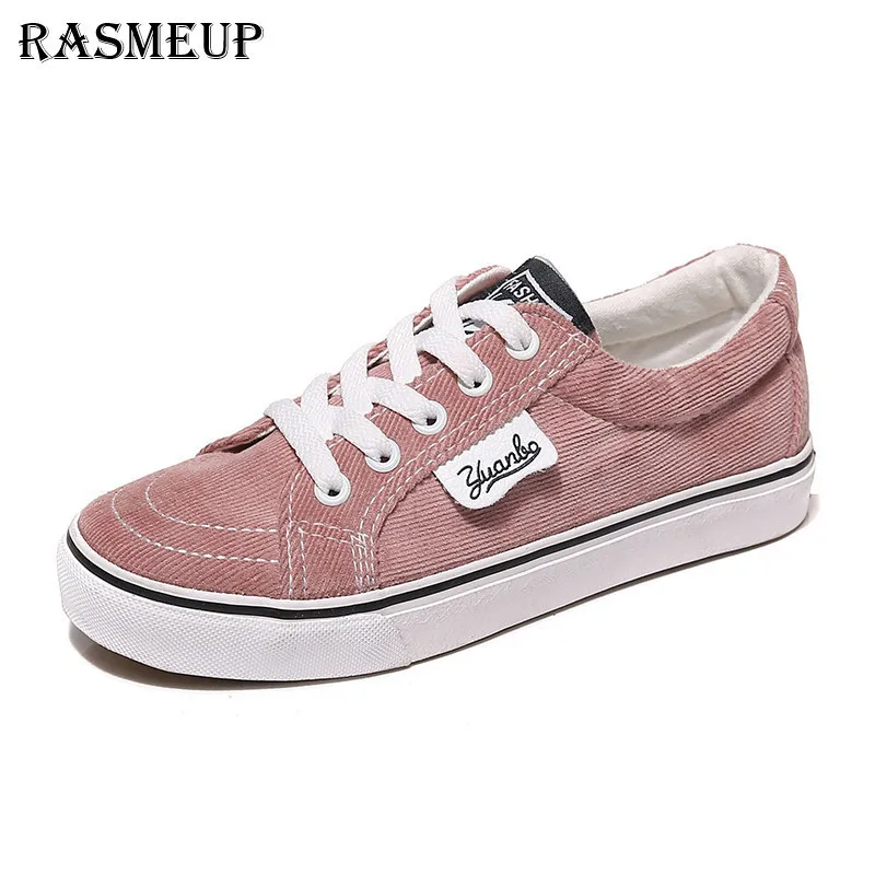 Vente RASMEUP Femmes de Toile Sneakers 2018 Mode Confortable Lace Up Femmes Appartements De Couleur de Sucrerie Étudiants Casual Femme Marchant Chaussure Plate