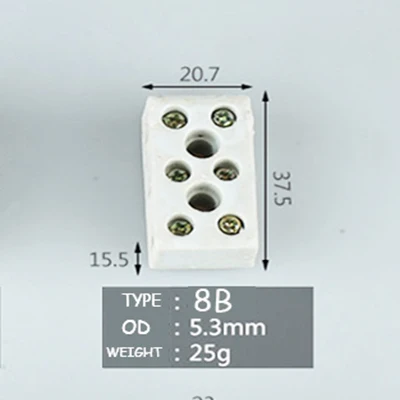 10 шт. керамическая Клеммная колодка 6,2 мм 5,3 мм фарфоровая Клеммная колодка с пятью глазками Клеммная колодка Изолированная керамическая головка - Цвет: 10pcs 8B 5.3mm