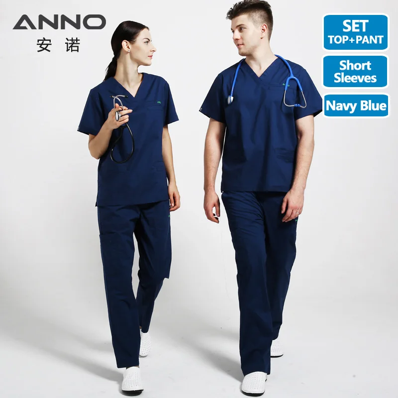 Эластичная форма медсестры из хлопка и спандекса для женщин и мужчин, медицинский костюм, стоматологический больничный набор, рабочая одежда, одежда для кормления - Цвет: ZangQin-Short Sleeve