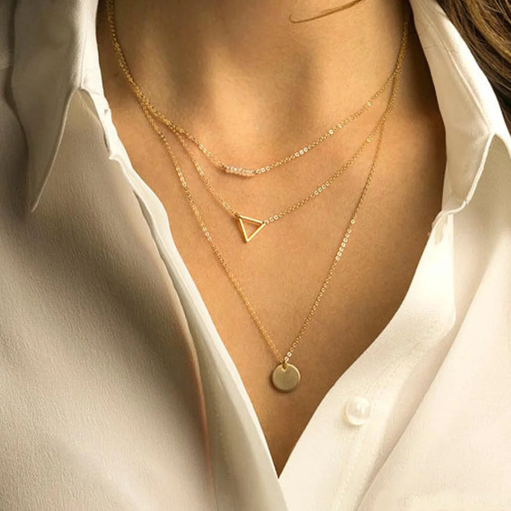 

Sequin Metal Triangle Multilayer Necklace Chain