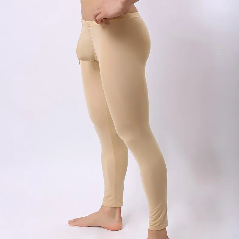 Новые модные мужские сексуальные ультра-тонкие прозрачные полиэфирные длинные штаны для сна, Прозрачный блестящий шелк, для отдыха, для сна, размеры s, m, l, xl