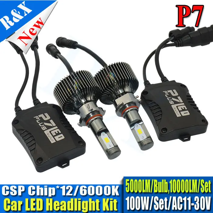 

1Pair 9005 HB3 P7 CSP Led Headlights Bulbs 100W Super White IP68 Waterproof Fast-cooling Headlamp Fog Bulb 10000lm Head Lights