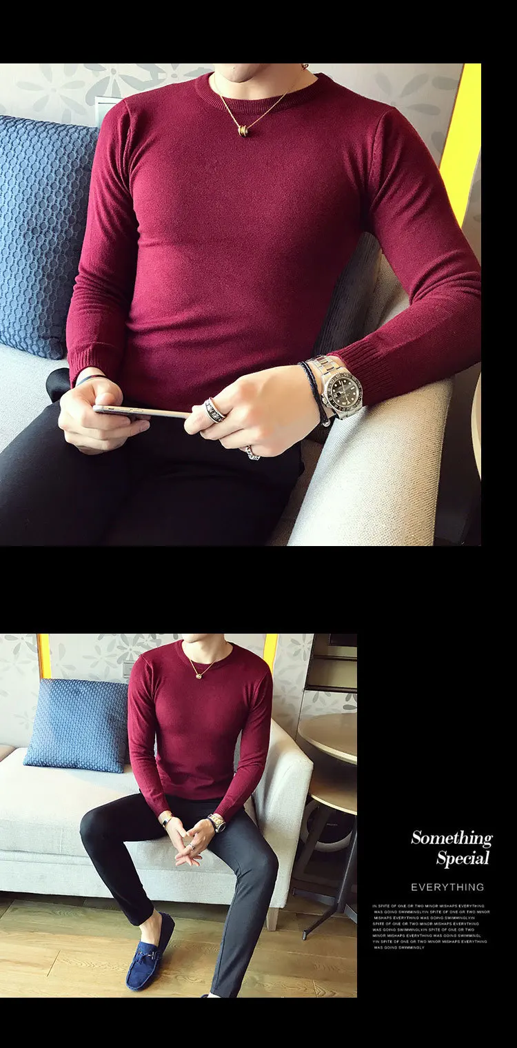 5 сплошной цвет облегающий свитер мужской тонкий свитер Masuclina круглый вырез Pull Homme Корейский мужской модный свитер черный белый красный