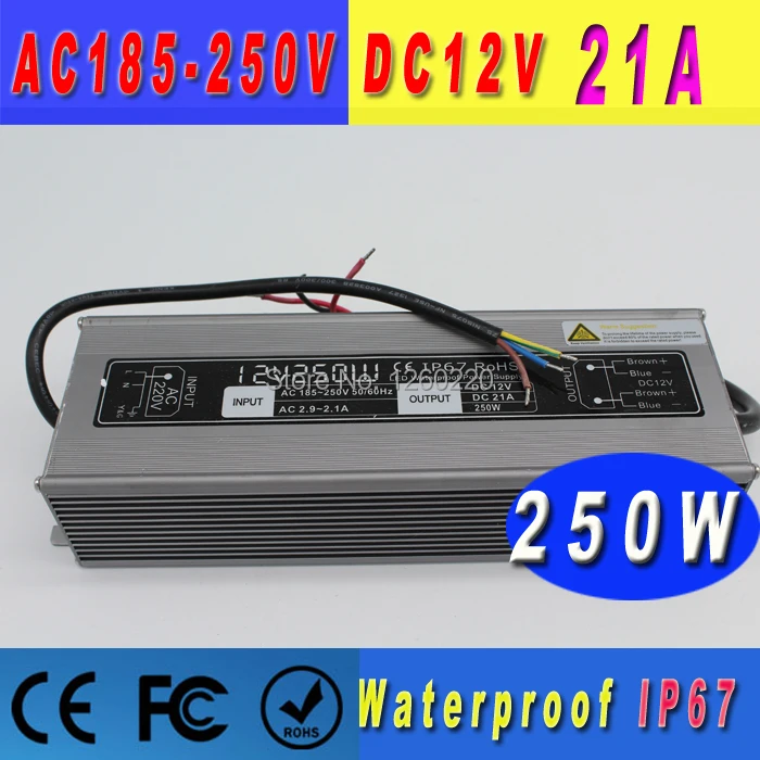 250W waterproof switching power supply 12V LED constant voltage 20.8A IP67 Power Supplies for led driver