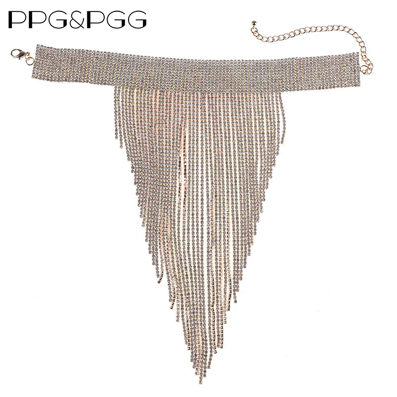 

PPG&PGG Bohemian Rhinestone Choker Crystal Chain Gem Statement Necklace Long Tassel Chocker Necklace Pendants Maxi Women