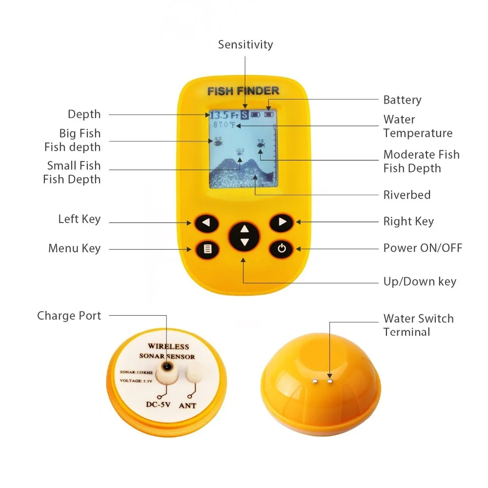 السونار اللاسلكية الاستشعار سونار الأسماك المكتشفون للقوارب Humminbird محول LCD عمق المياه ، درجة الحرارة Fishfinder السونار اللاسلكية الاستشعار سونار الأسماك المكتشفون للقوارب Humminbird محول LCD عمق المياه ، درجة الحرارة Fishfinder