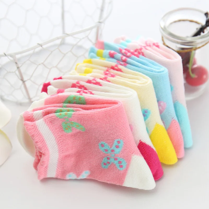 5 Pairs/Lot Spring Autumn High Quality Girls Socks Cotton Butterfly Candy Color Socks For Girls 3- 12 Year Children Socks 3