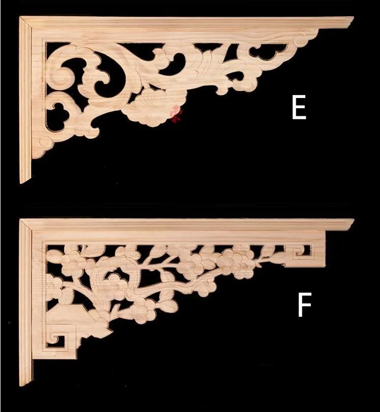 2 шт./лот, декоративные аппликации из дерева, Неокрашенная древесина, резная волнистая Цветочная наклейка, угловая аппликация для домашнего декора мебели