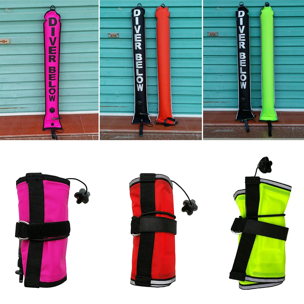 1.2m/4ft High Visibility Inflatable Scuba Diving SMB Surface Marker Buoy Underwater Safety Float Sausage Signal Tube Accessories